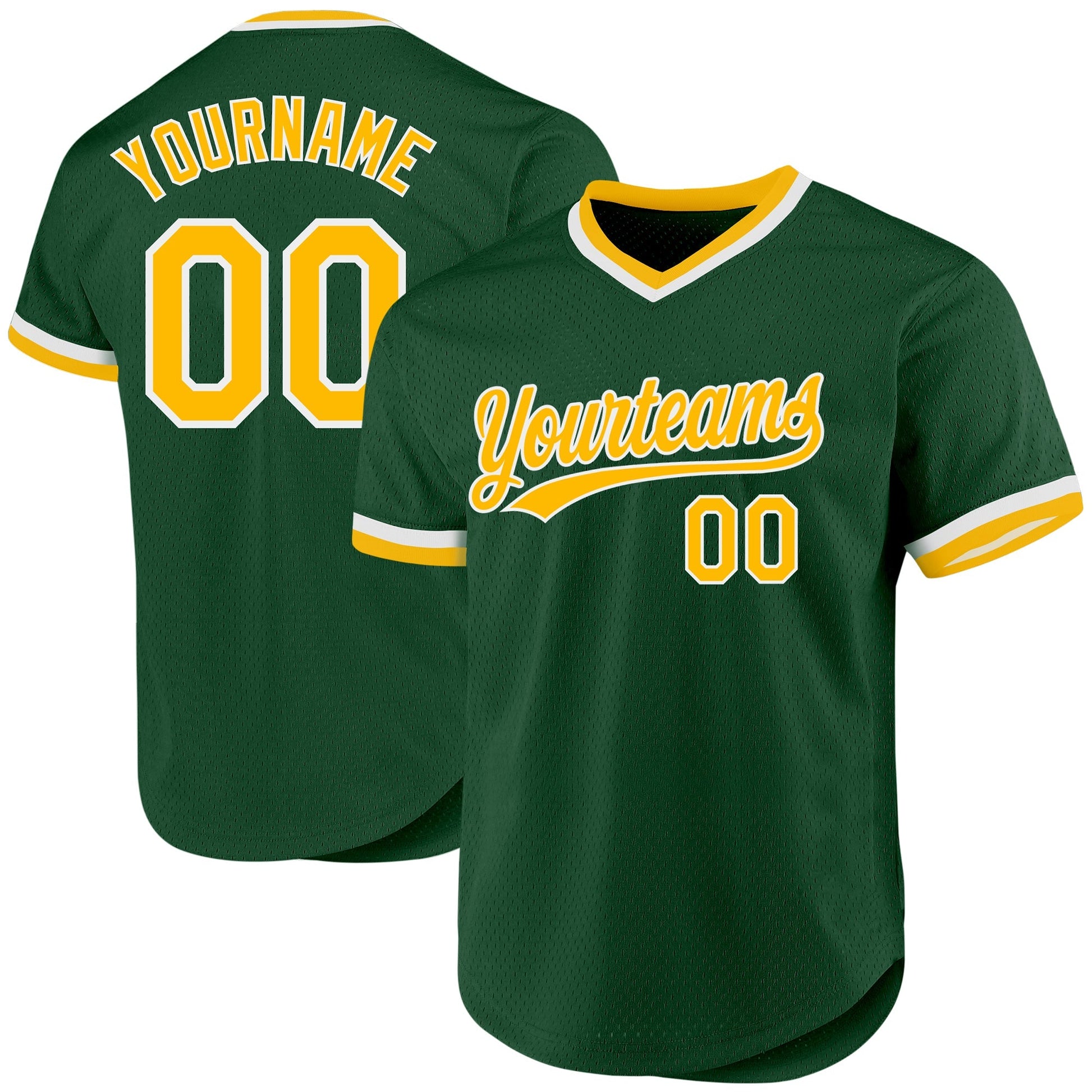 Custom Green Gold-White Authentic Throwback Baseball Jersey baseball jersey product view 1