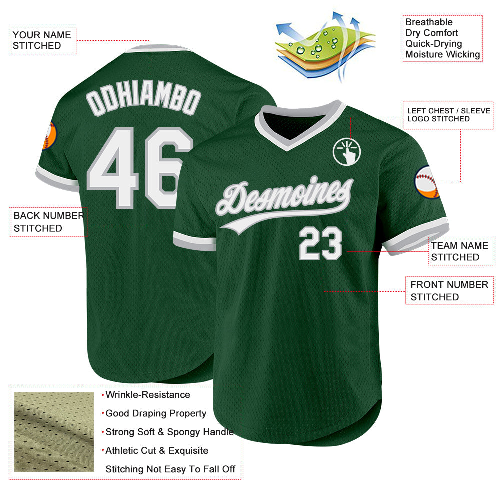 Custom Green White-Gray Authentic Throwback Baseball Jersey baseball jersey product view 3