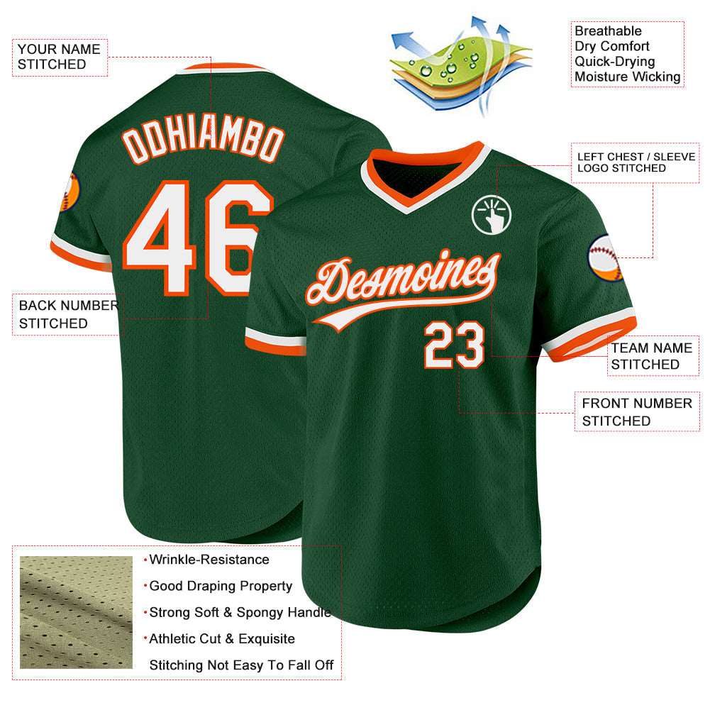 Custom Green White-Orange Authentic Throwback Baseball Jersey baseball jersey product view 3