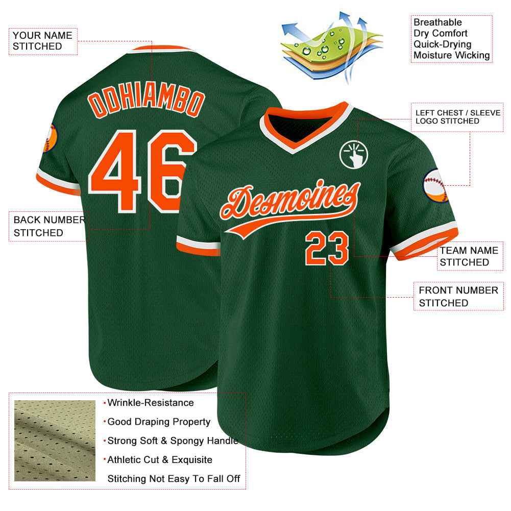 Custom Green Orange-White Authentic Throwback Baseball Jersey baseball jersey product view 3