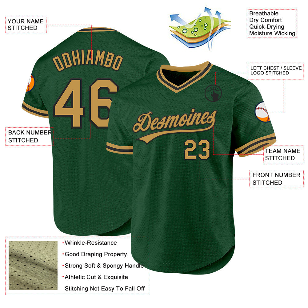 Custom Green Old Gold-Black Authentic Throwback Baseball Jersey baseball jersey product view 3