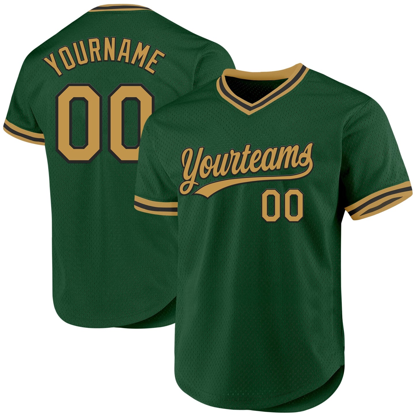 Custom Green Old Gold-Black Authentic Throwback Baseball Jersey baseball jersey product view 1