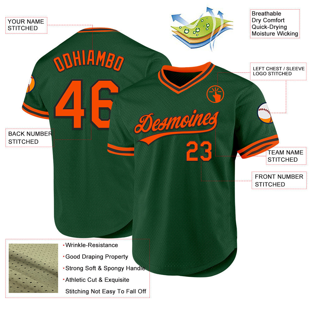 Custom Green Orange-Black Authentic Throwback Baseball Jersey baseball jersey product view 3