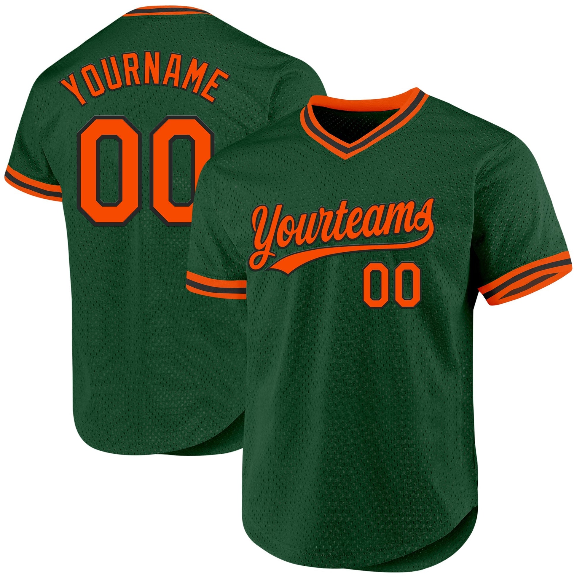 Custom Green Orange-Black Authentic Throwback Baseball Jersey baseball jersey product view 1