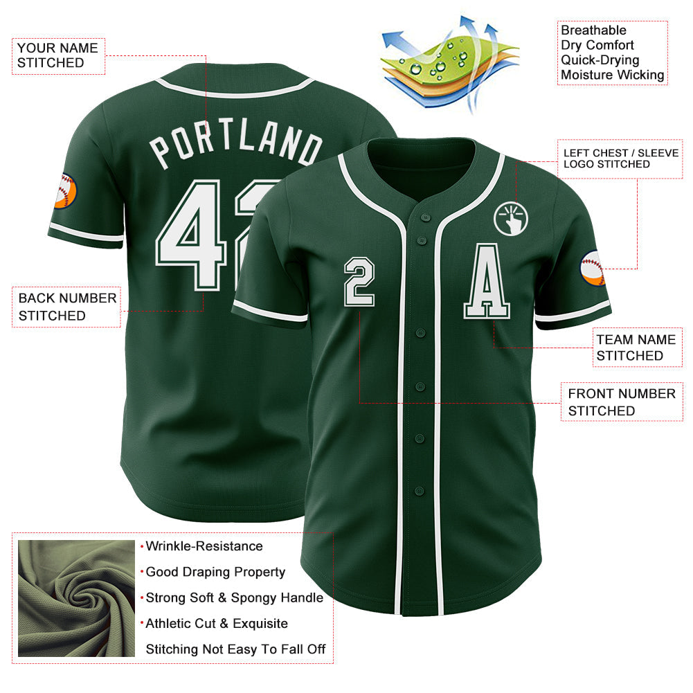 Custom Green White Authentic Baseball Jersey baseball jersey product view 2