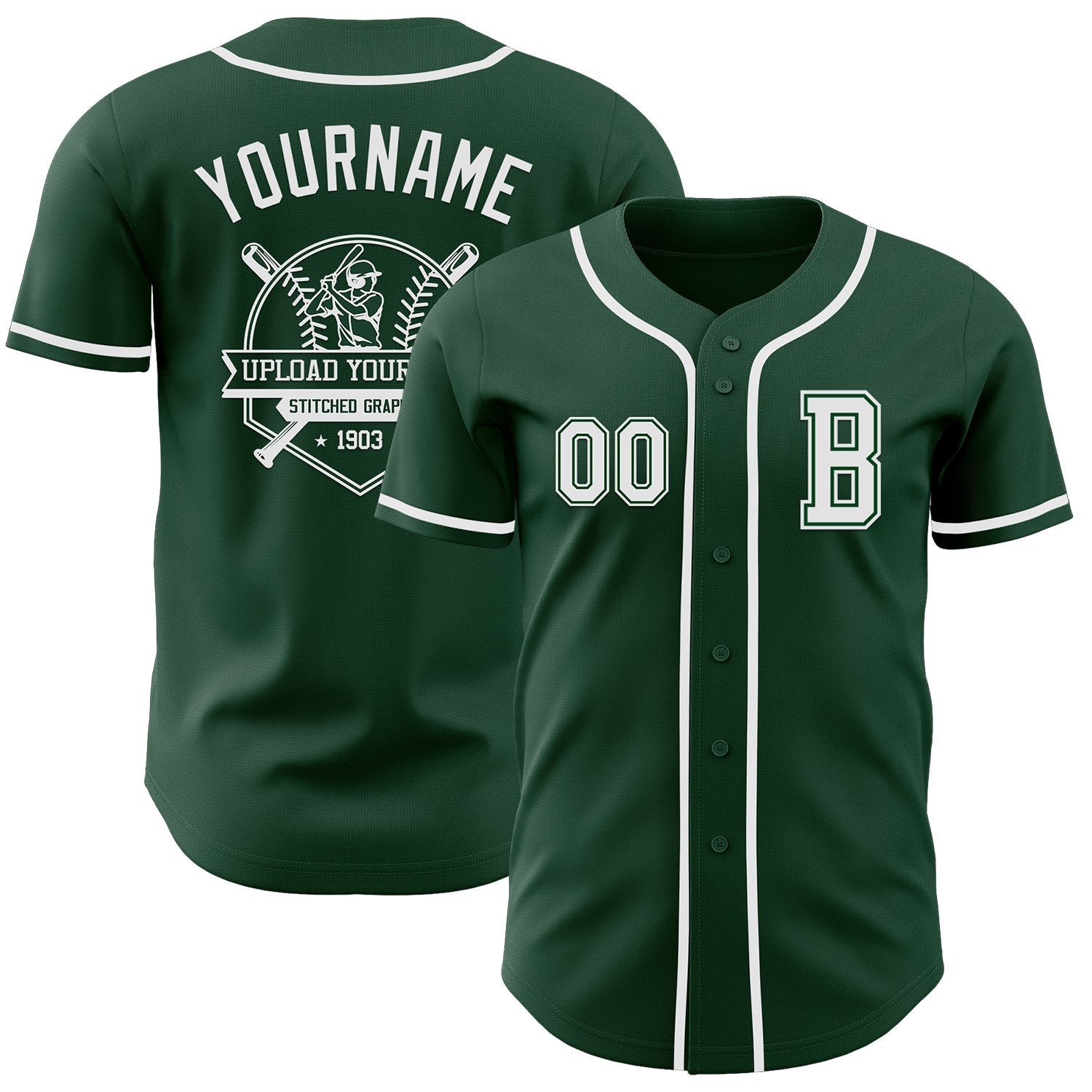 Custom Green White Authentic Baseball Jersey baseball jersey product view 5