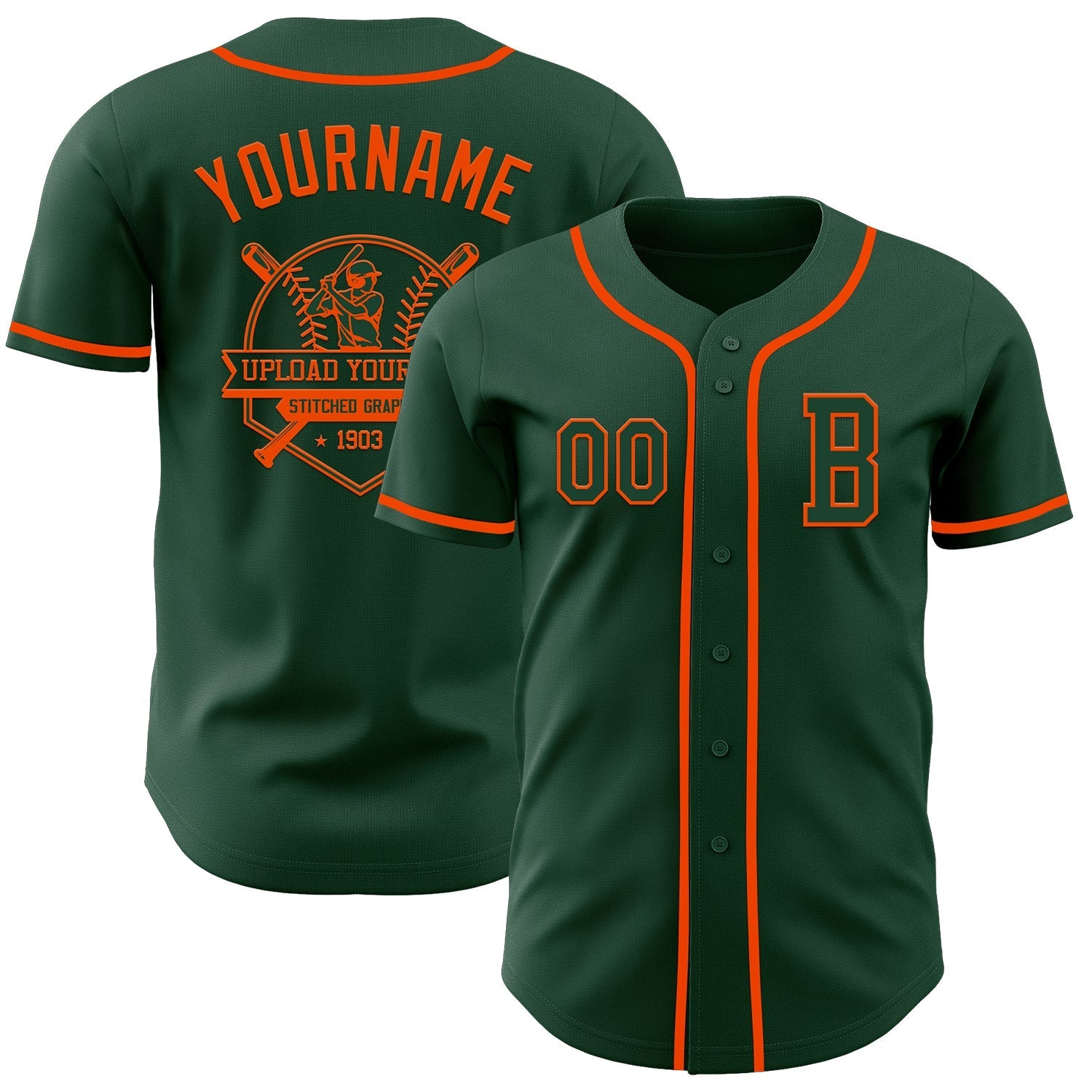 Custom Green Orange Authentic Baseball Jersey baseball jersey product view 5