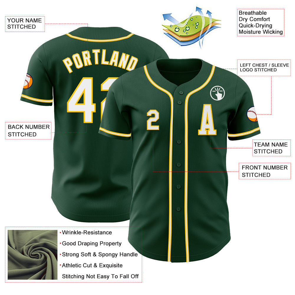 Custom Green White-Yellow Authentic Baseball Jersey baseball jersey product view 2