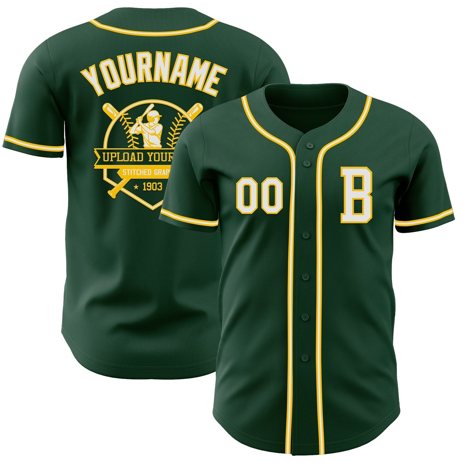 Custom Green White-Yellow Authentic Baseball Jersey baseball jersey product view 5