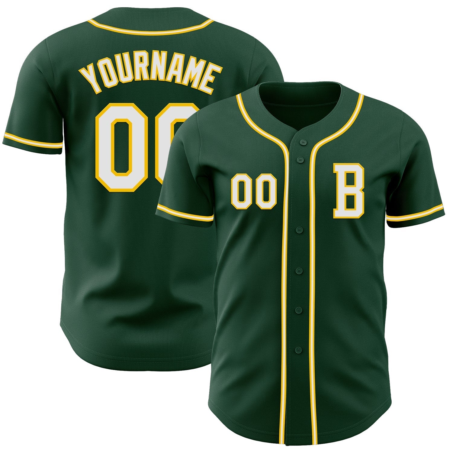 Custom Green White-Yellow Authentic Baseball Jersey baseball jersey product view 1
