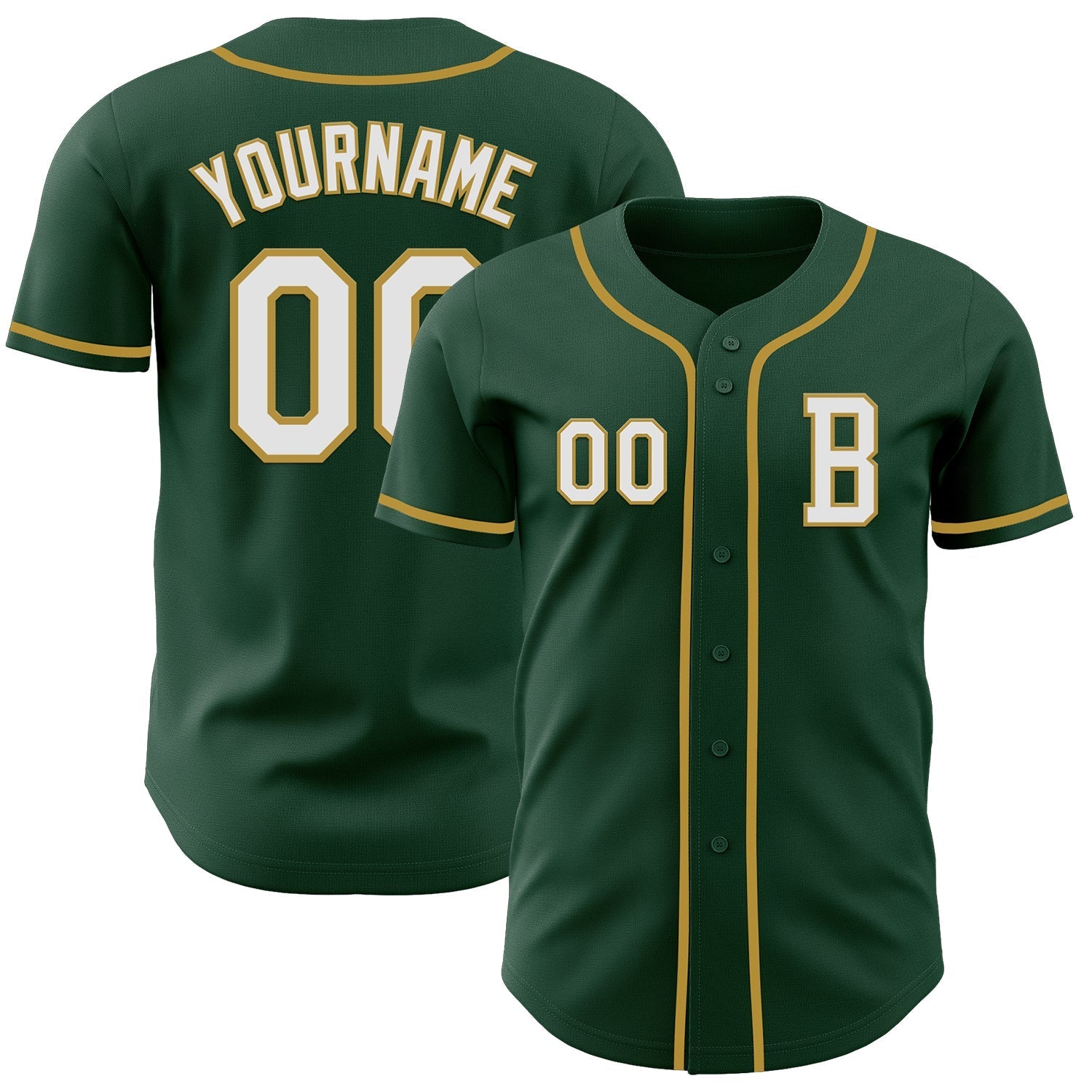 Custom Green White-Old Gold Authentic Baseball Jersey baseball jersey product view 1