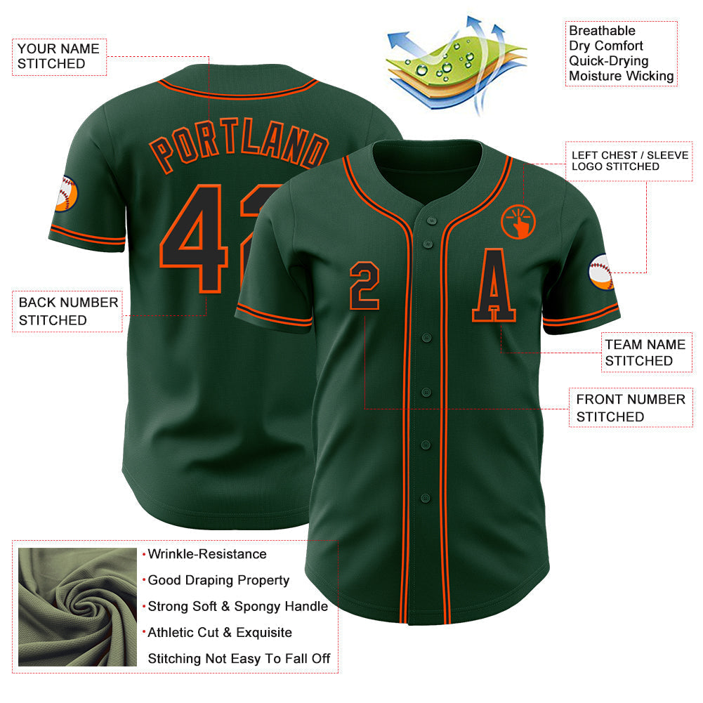Custom Green Black-Orange Authentic Baseball Jersey baseball jersey product view 2