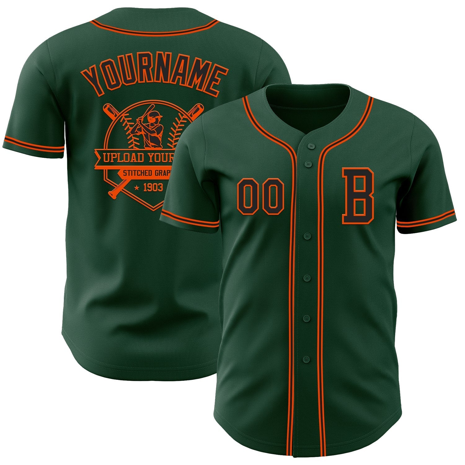 Custom Green Black-Orange Authentic Baseball Jersey baseball jersey product view 5