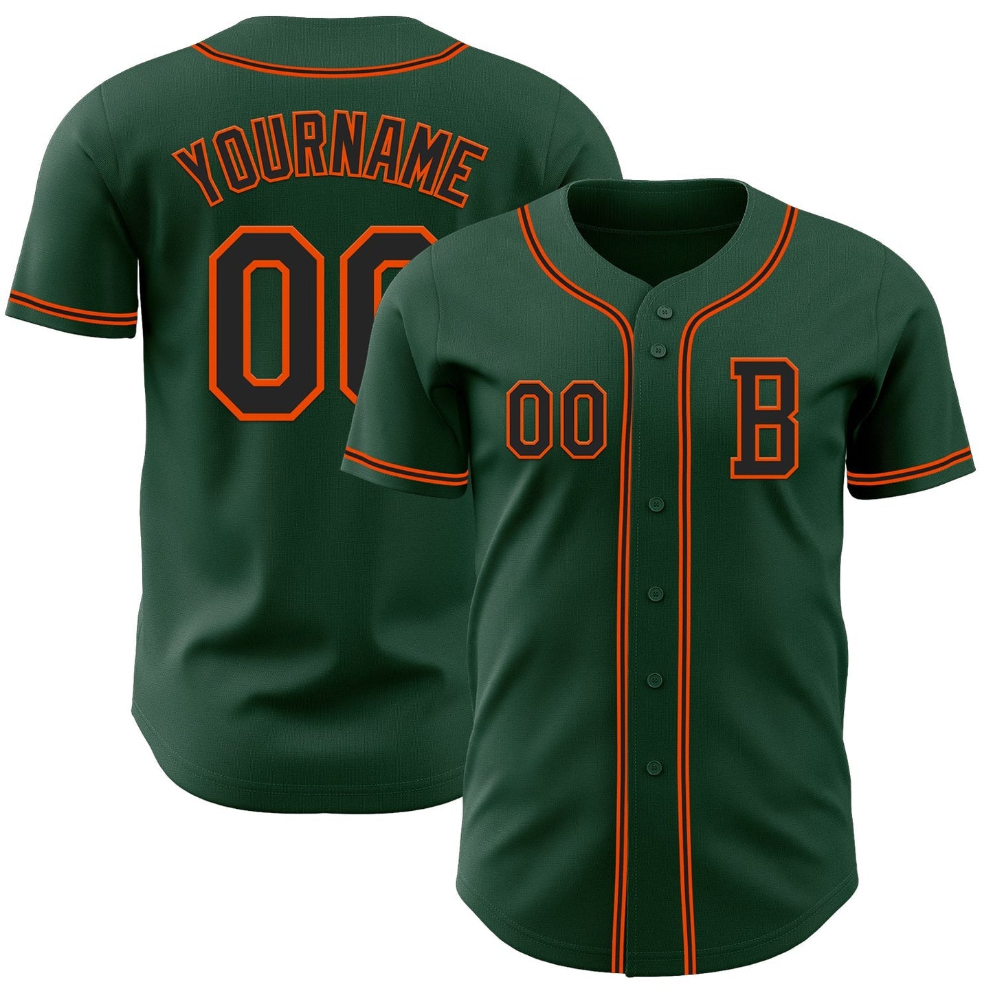 Custom Green Black-Orange Authentic Baseball Jersey baseball jersey product view 1
