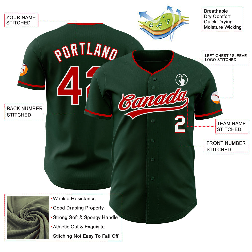 Custom Green Red-White Authentic Baseball Jersey baseball jersey product view 3