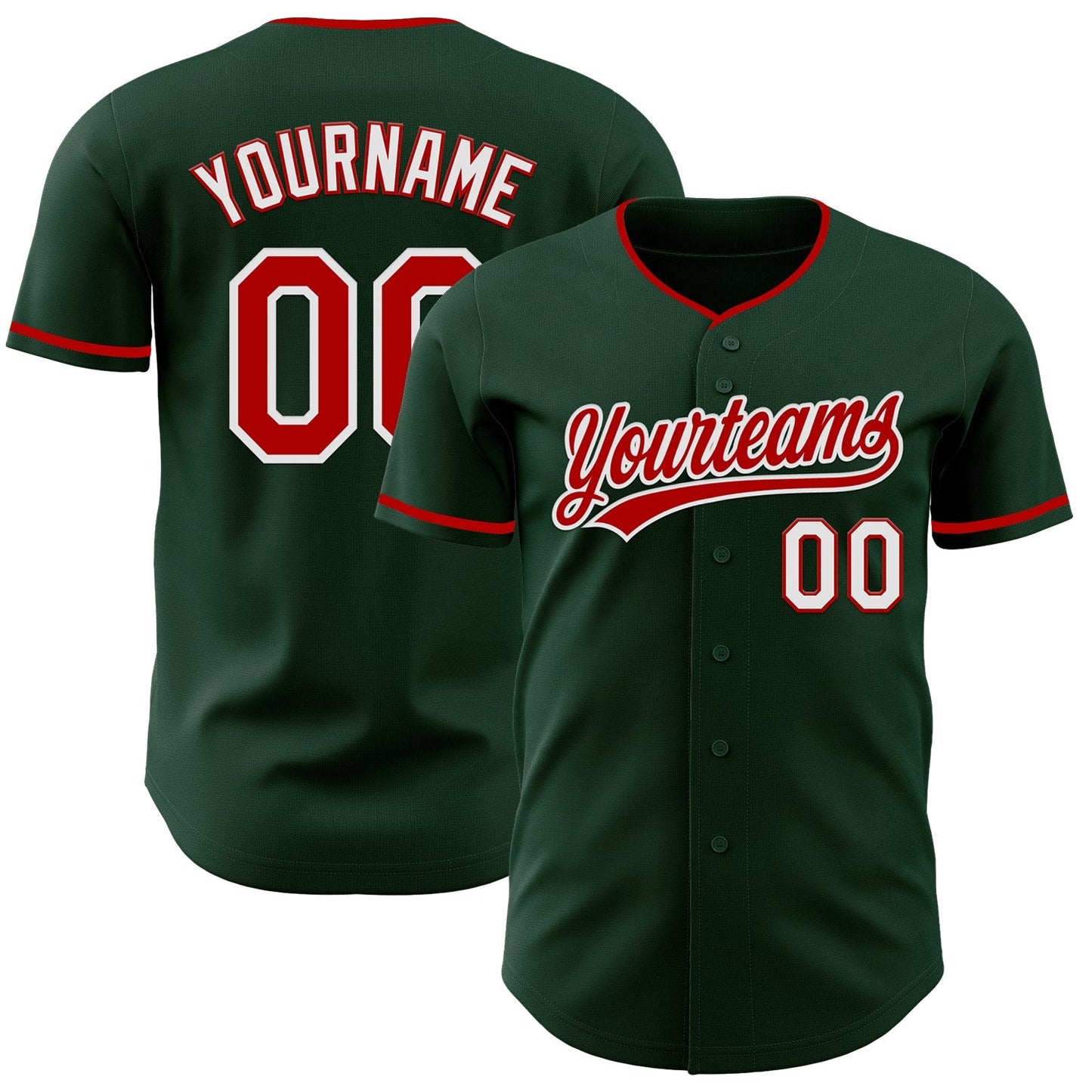 Custom Green Red-White Authentic Baseball Jersey baseball jersey product view 1