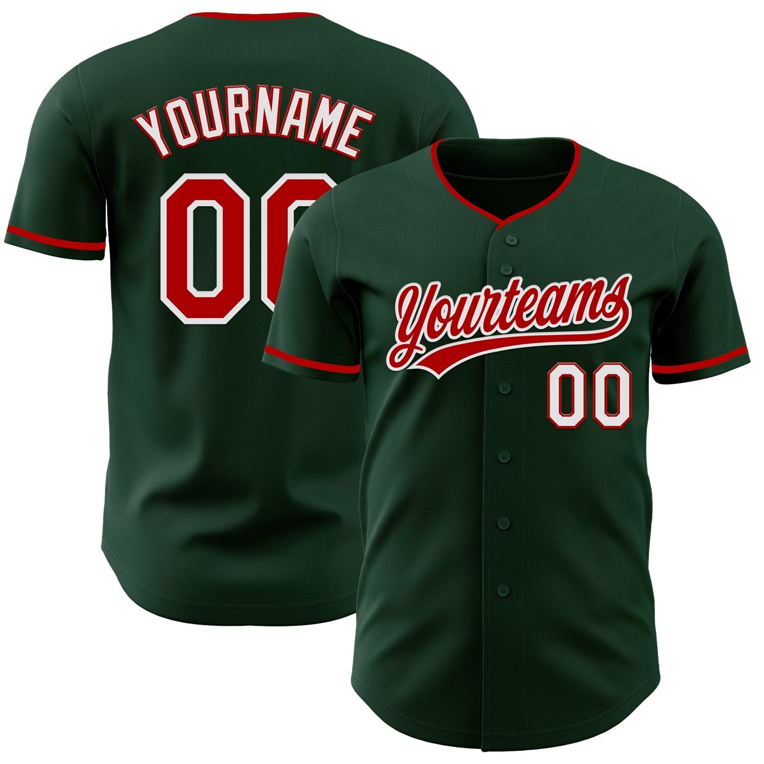 Custom Green Red-White Authentic Baseball Jersey baseball jersey product view 1