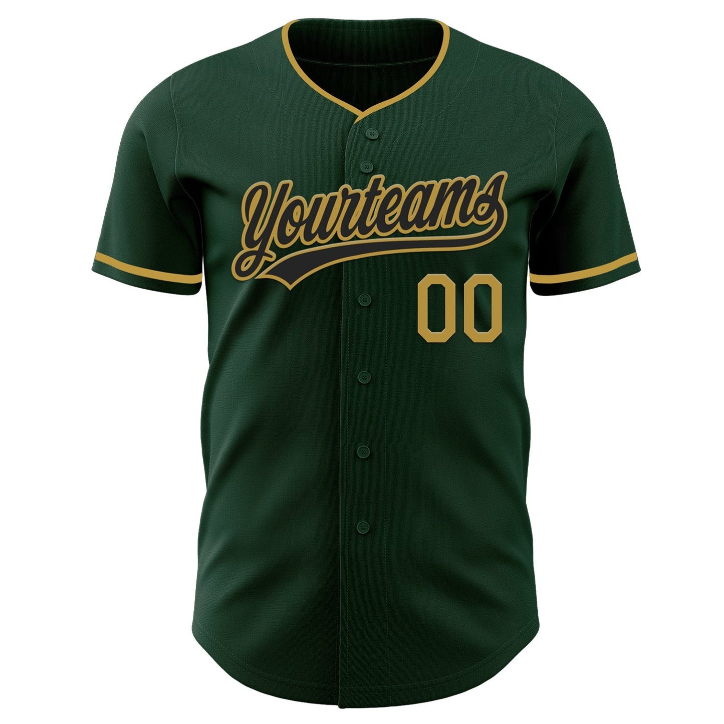 Custom Green Black-Old Gold Authentic Baseball Jersey baseball jersey product view 2