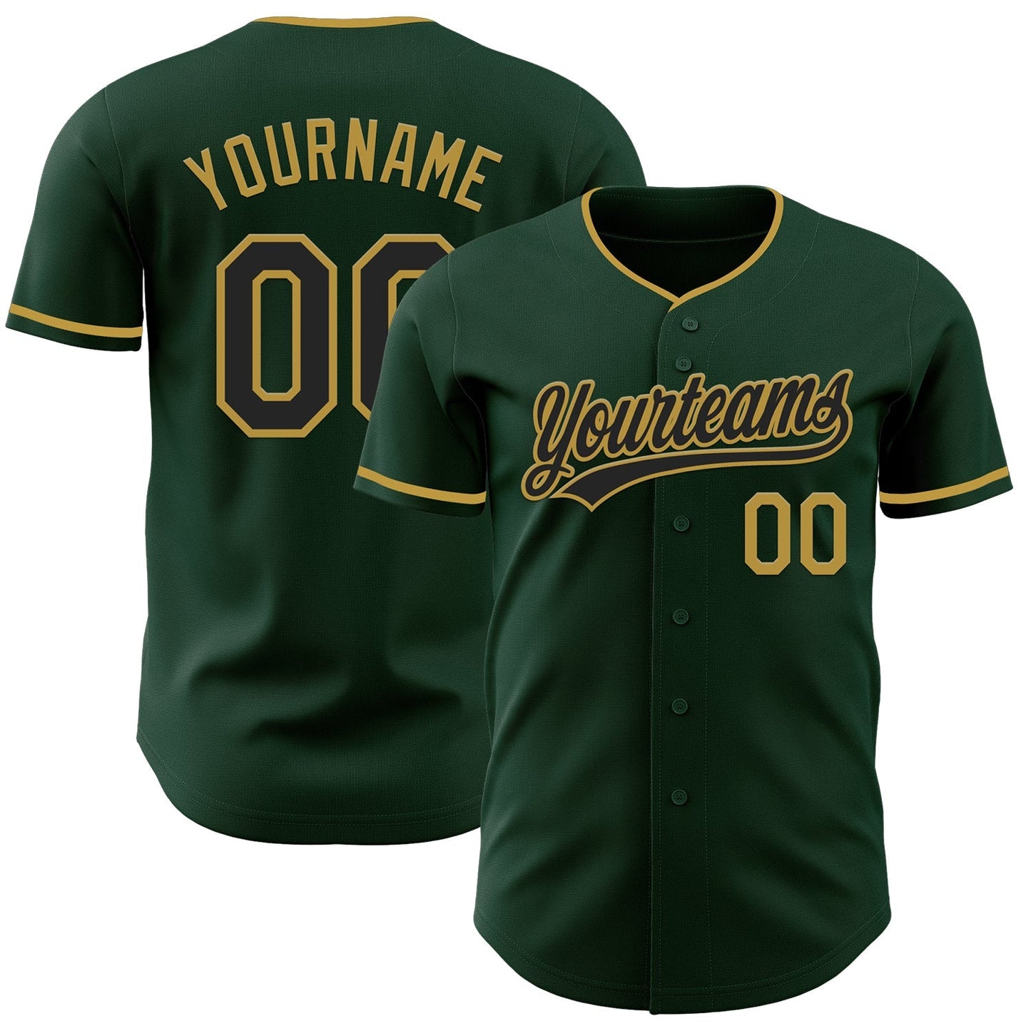 Custom Green Black-Old Gold Authentic Baseball Jersey baseball jersey product view 1