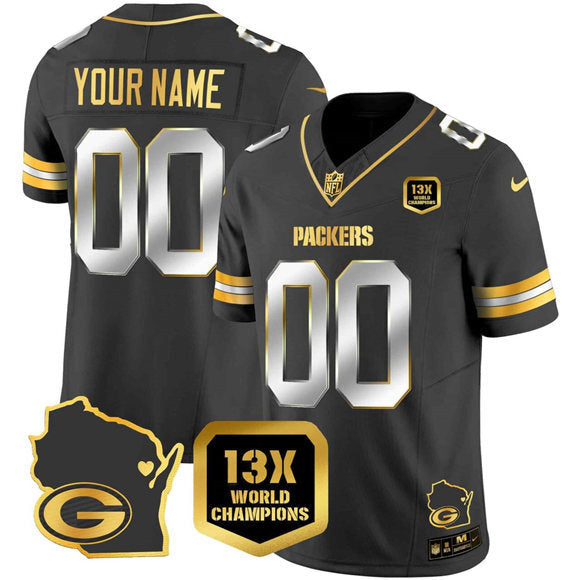 Green Bay Packers ACTIVE PLAYER Custom Black Gold F.U.S.E. 13 Time Football Jersey football jersey product view 1