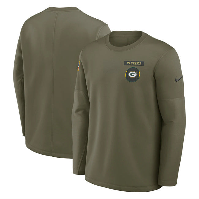 Green Bay Packers Olive 2025 Salute to Service Sideline Coaches Therma-FIT Long Football Jersey football jersey product view 1