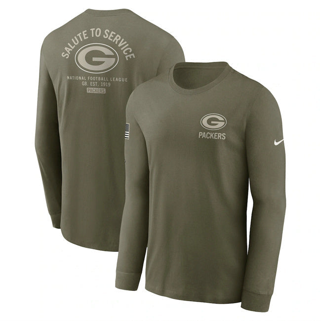 Green Bay Packers Olive 2025 Salute to Service Sideline Long Sleeve T-Shirt Football Jersey football jersey product view 1