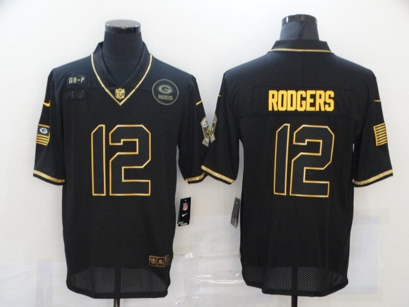 Green Bay Packers #12 Aaron Rodgers 20 Salute Retro Gold 776 Football Jersey football jersey product view 1