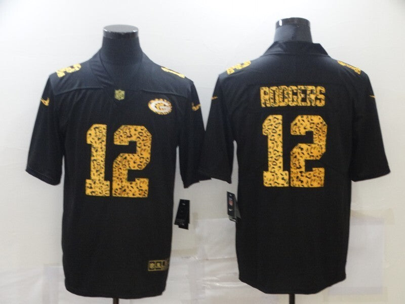 Green Bay Packers #12 Aaron Rodgers Black Leopard Print 084 Football Jersey football jersey product view 1