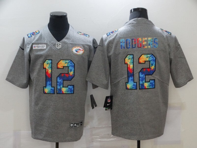 Green Bay Packers #12 Aaron Rodgers Hemp Gray Rainbow 985 Football Jersey football jersey product view 1