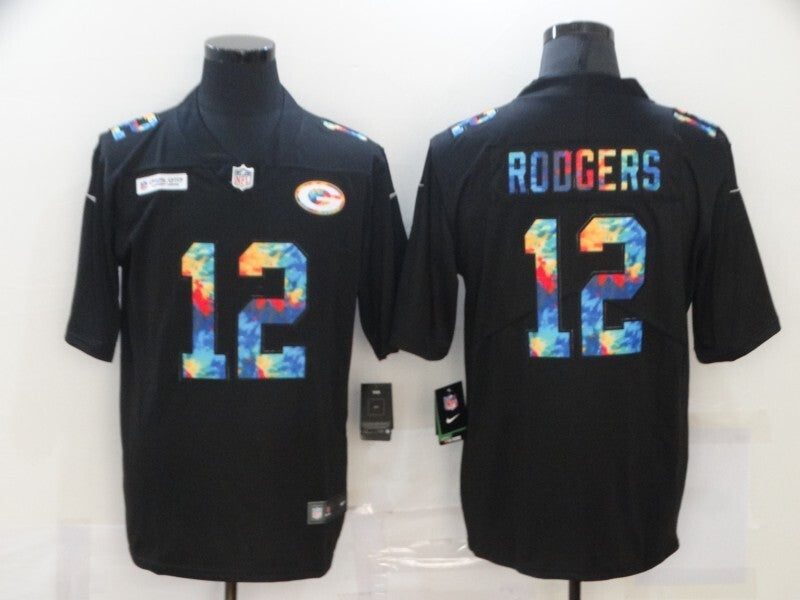 Green Bay Packers #12 Aaron Rodgers Rainbow 856 Football Jersey football jersey product view 1