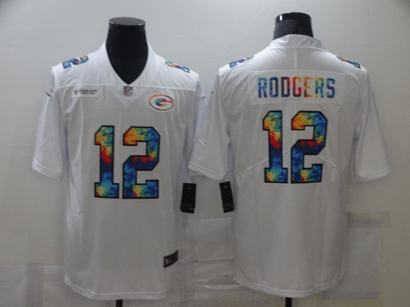 Green Bay Packers #12 Aaron Rodgers White Rainbow 220 Football Jersey football jersey product view 1