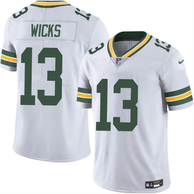 Green Bay Packers #13 Dontayvion Wicks White 2025 Vapor Untouchable Limited Football Jersey football jersey product view 1
