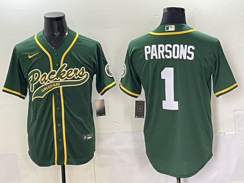 Green Bay Packers #1 Micah Parsons Packers Collaboration Style 10 Football Jersey football jersey product view 1