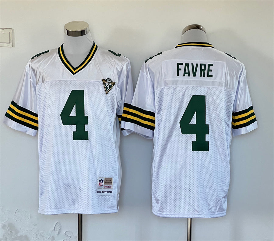 Green Bay Packers #4 Brett Favre Packers 4 White Retro Football Jersey football jersey product view 1