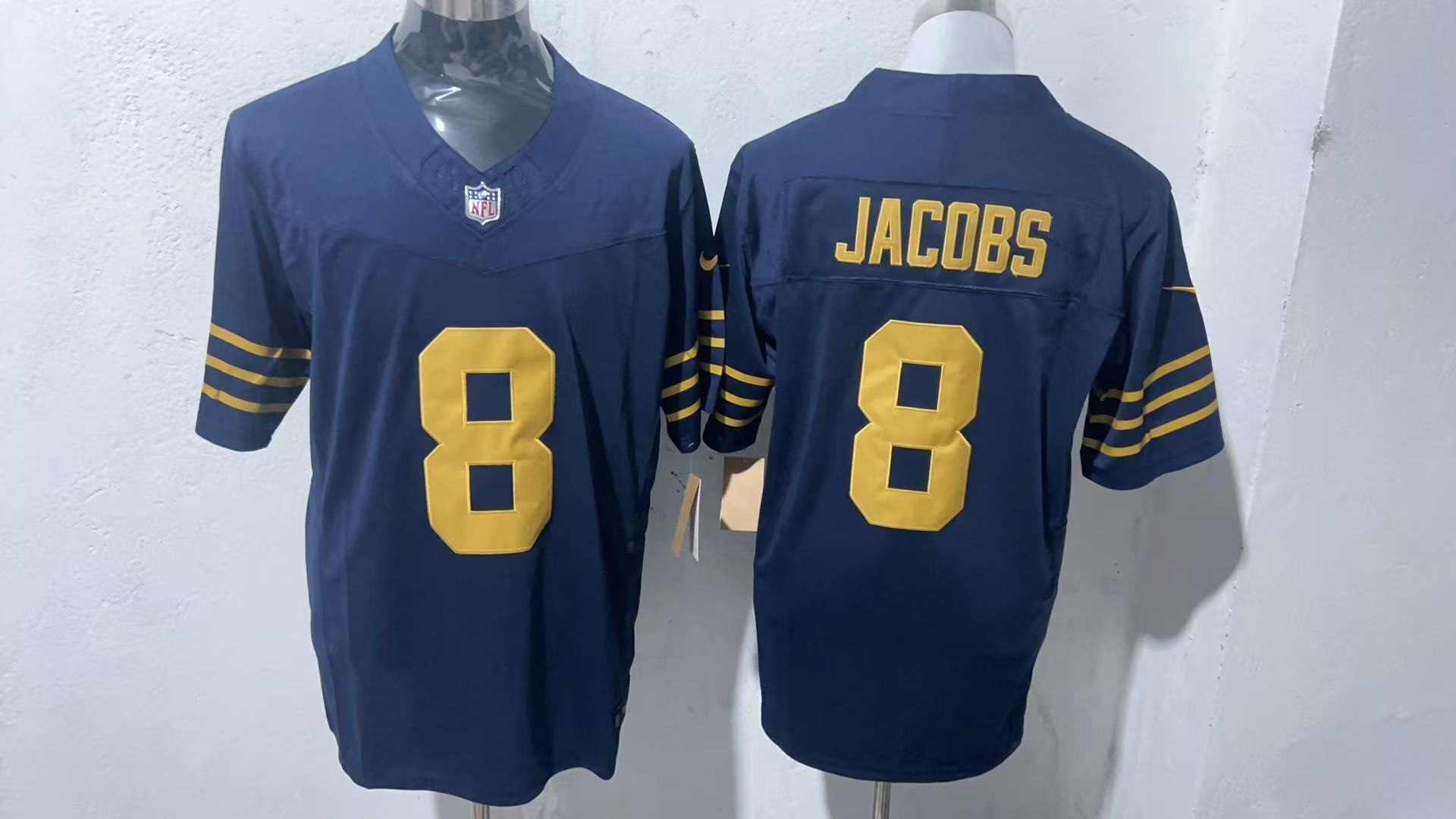 Green Bay Packers #8 Josh Jacobs Football Jersey football jersey product view 1
