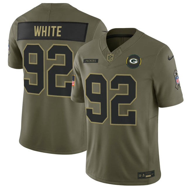 Green Bay Packers #92 Reggie White Olive 2025 F.U.S.E. Salute to Service Football Jersey football jersey product view 1