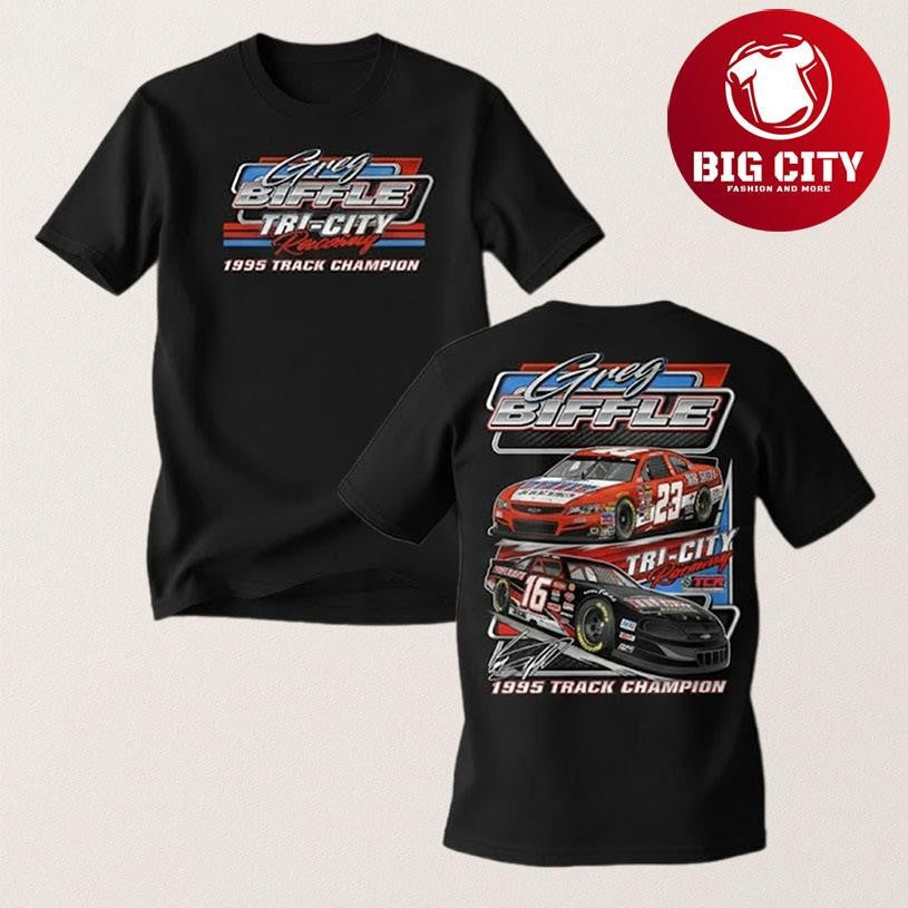Greg Biffle 2025 Arca Past And Present Raceway 1995 Track Champion Two Sided Shirt Unisex T-shirt, Sweatshirt, Hoodie, Long Sleeve Tee - T-Shirt, Sweatshirt, Hoodie
