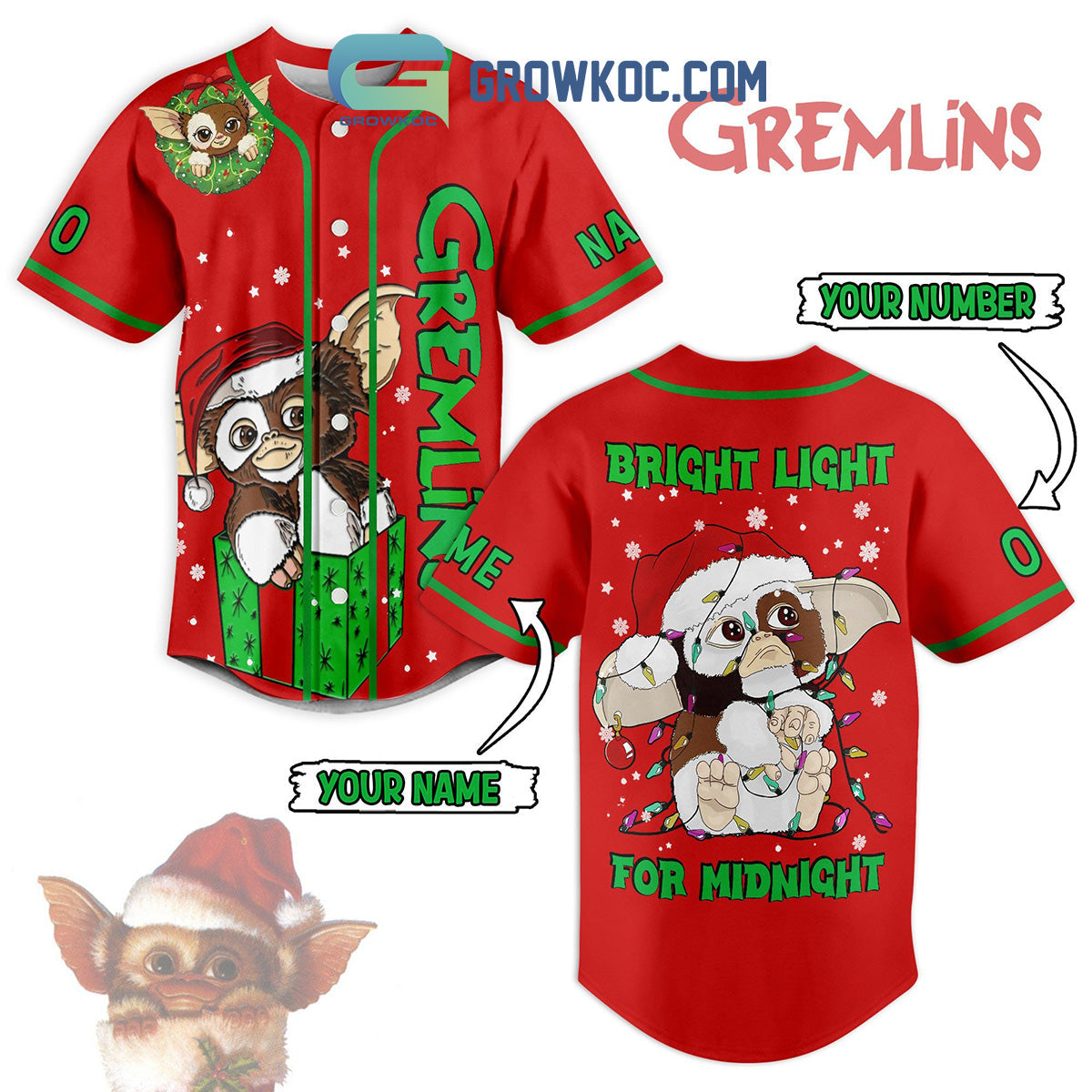 Gremlins Bright Light For Midnight Personalized Baseball Jersey baseball jersey product view 1