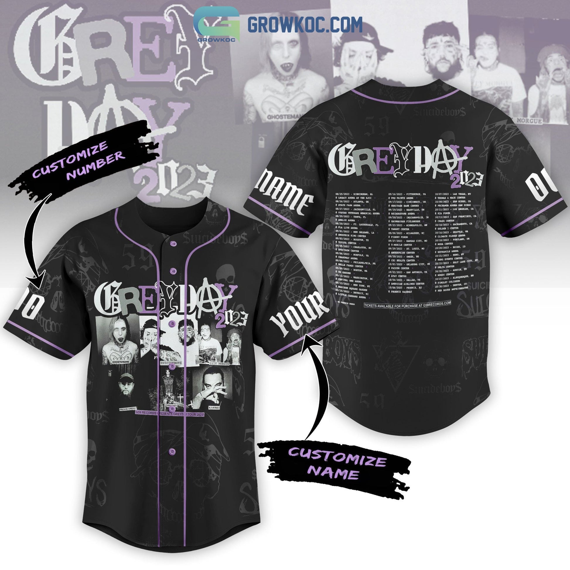 Grey Day Tour 2023 Personalized Baseball Jersey baseball jersey product view 1