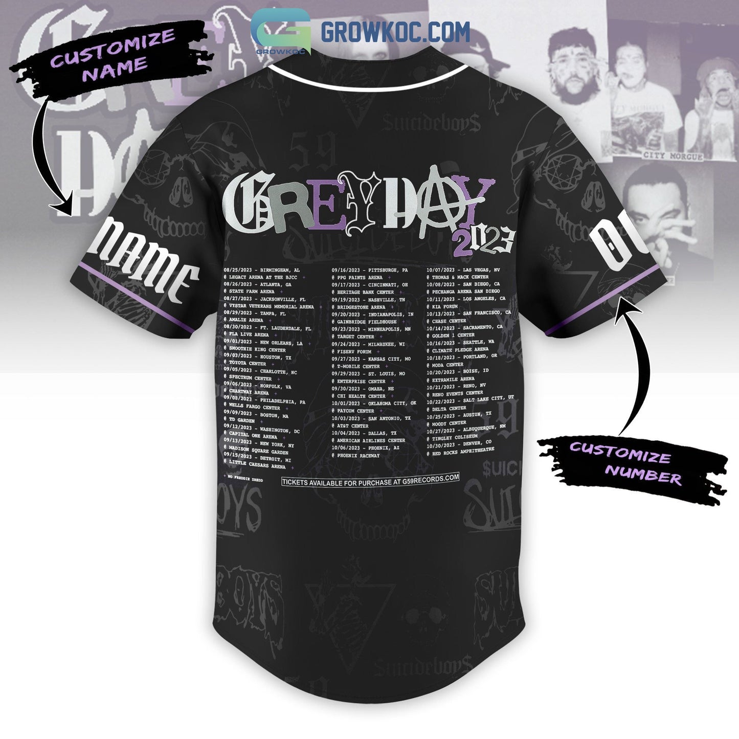 Grey Day Tour 2023 Personalized Baseball Jersey baseball jersey product view 3
