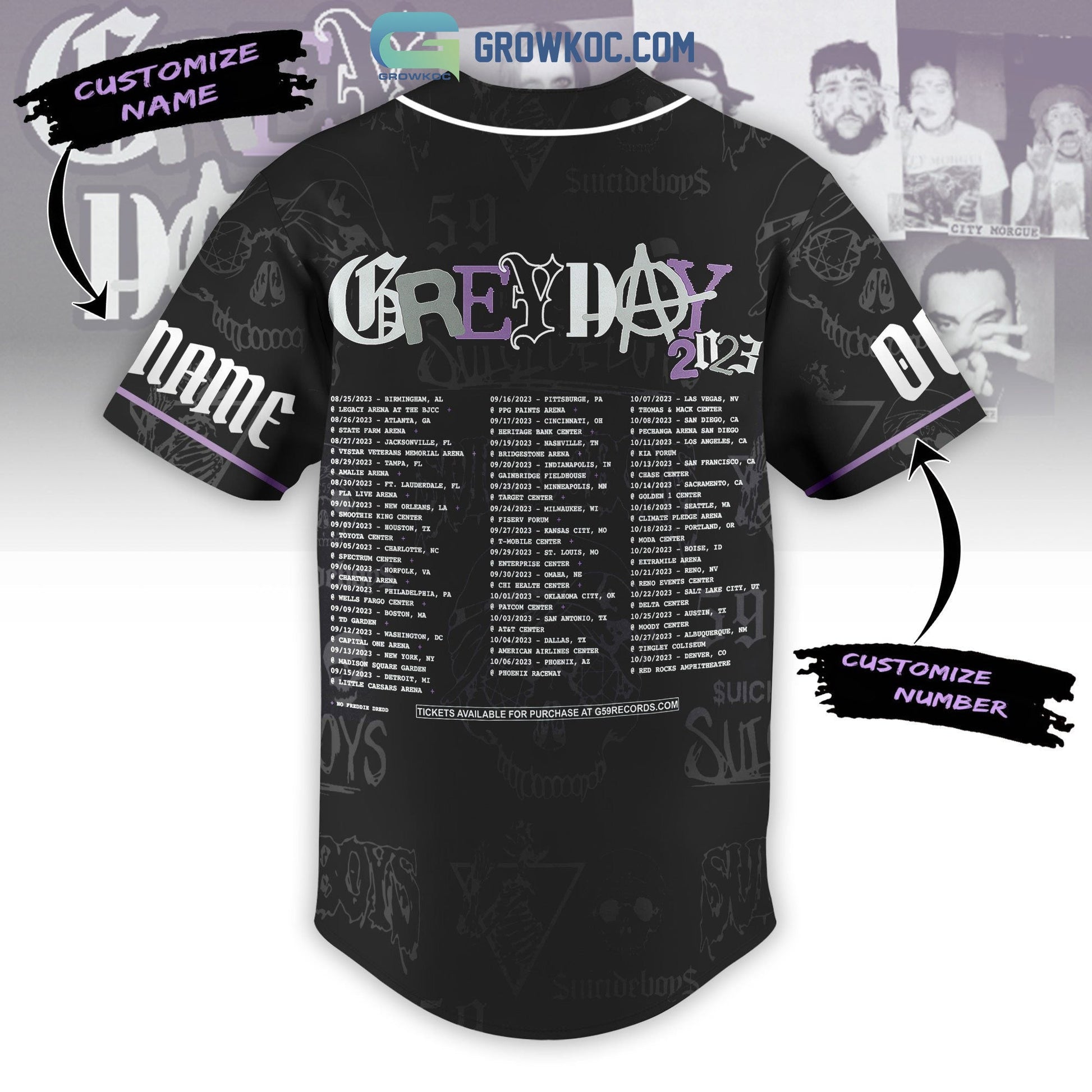 Grey Day Tour 2023 Personalized Baseball Jersey baseball jersey product view 3