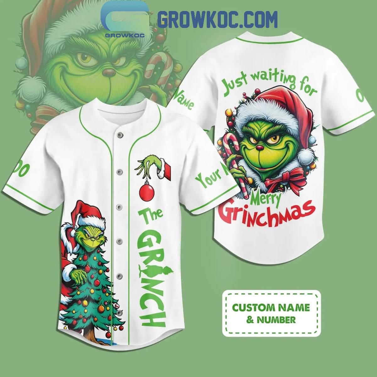 Grinch Just Waiting For Merry Christmas And New Year 2025 Personalized Baseball Jersey baseball jersey product view 1