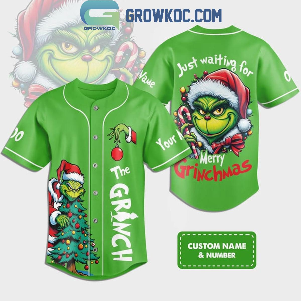 Grinch Just Waiting For Merry Christmas And New Year 2025 Personalized Baseball Jersey baseball jersey product view 2