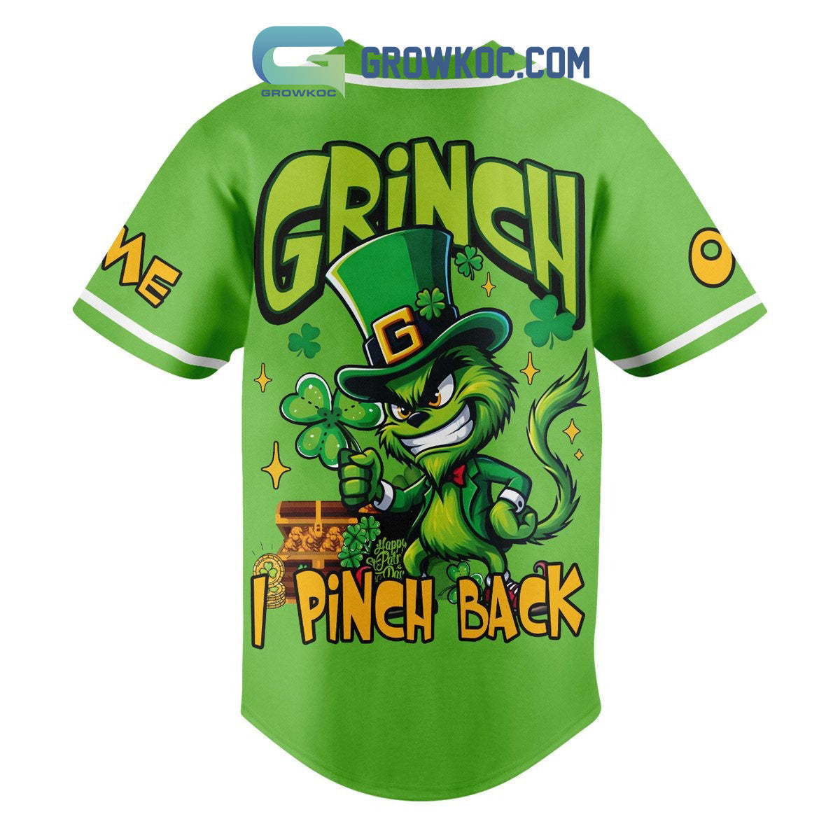 Grinch St. Patrick’s Day Fan Personalized Baseball Jersey baseball jersey product view 3