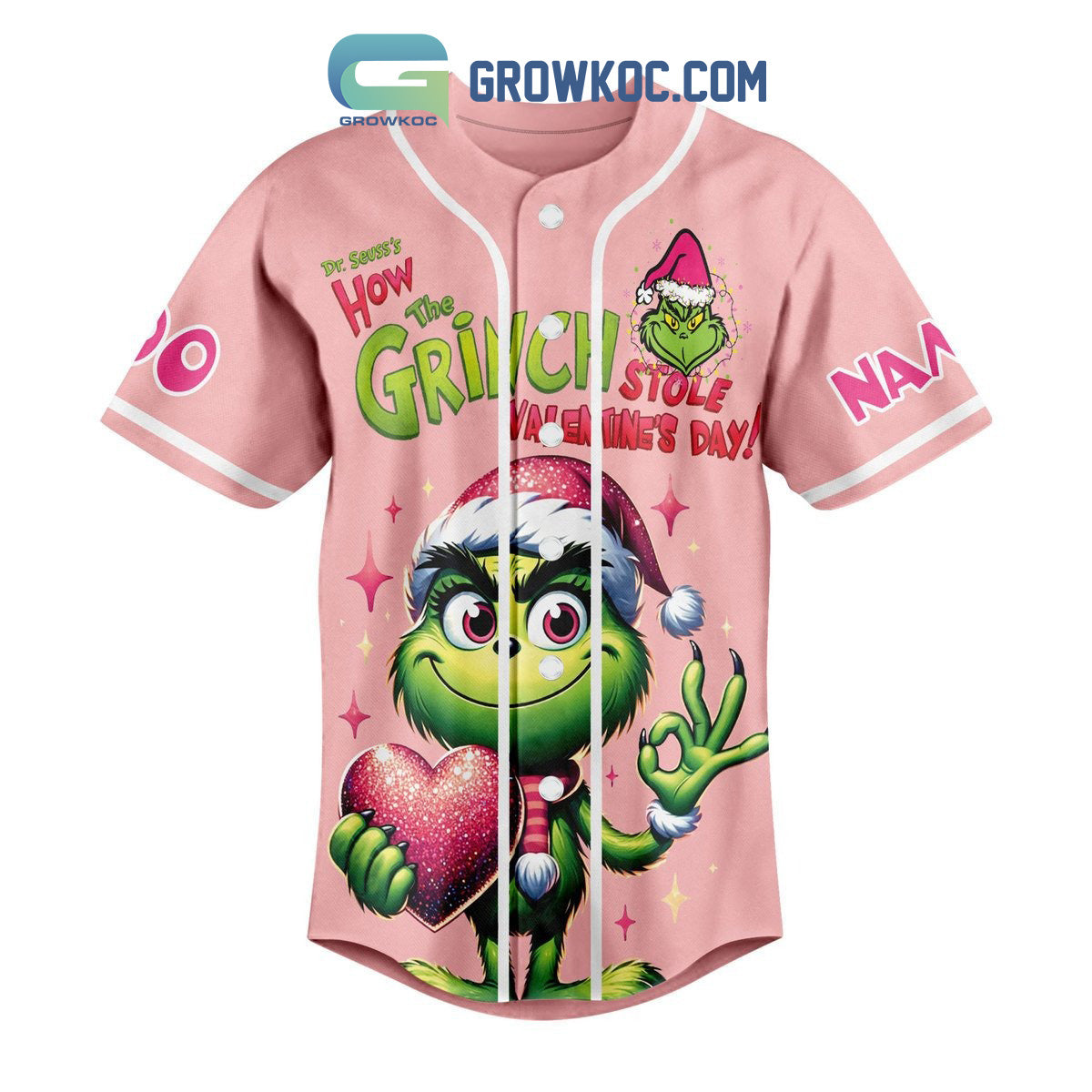Grinch Steals Valentine’s Day Personalized Baseball Jersey baseball jersey product view 3