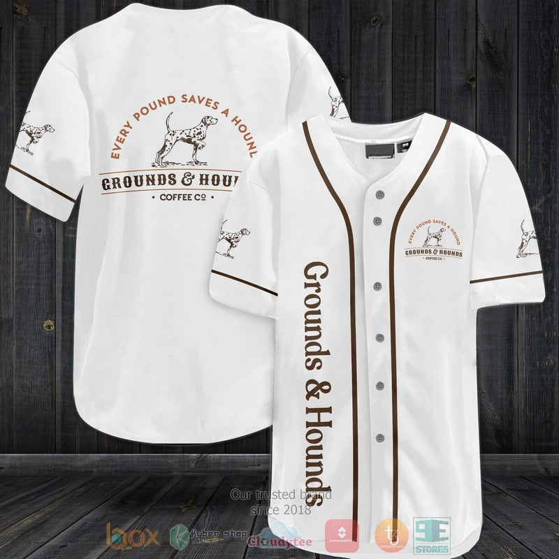 Grounds & Hounds Coffee Co white Baseball shirt baseball jersey product view 1
