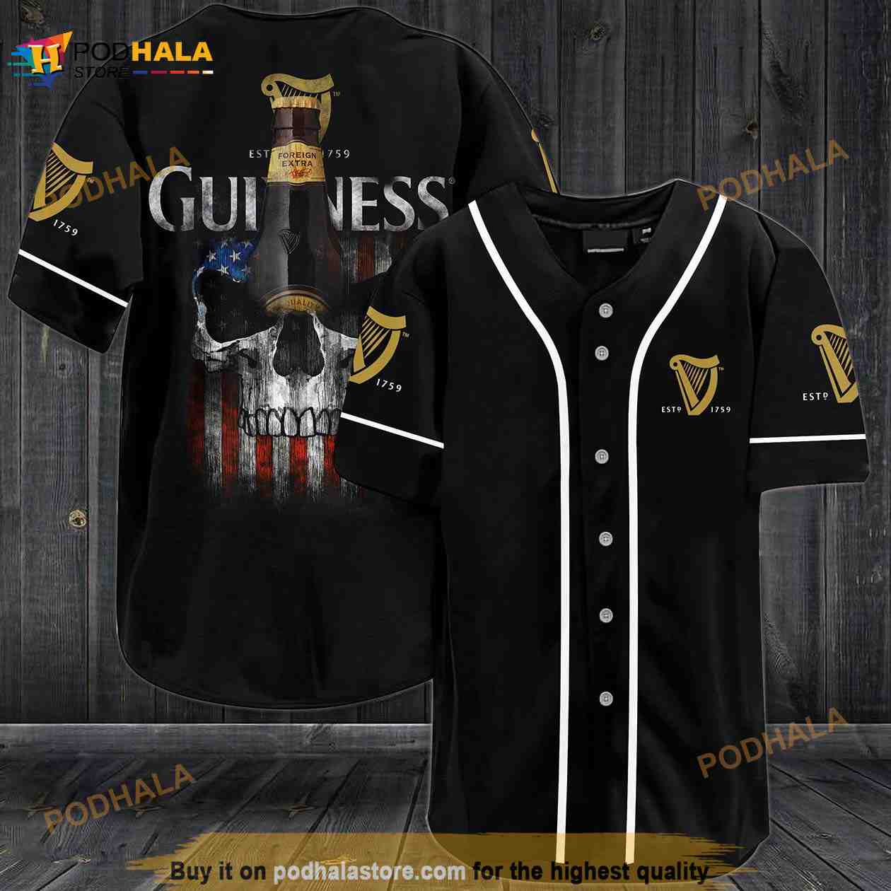 Guinness Beer Usa Flag Skull All Over Print Unisex 3d Baseball Jersey baseball jersey product view 1
