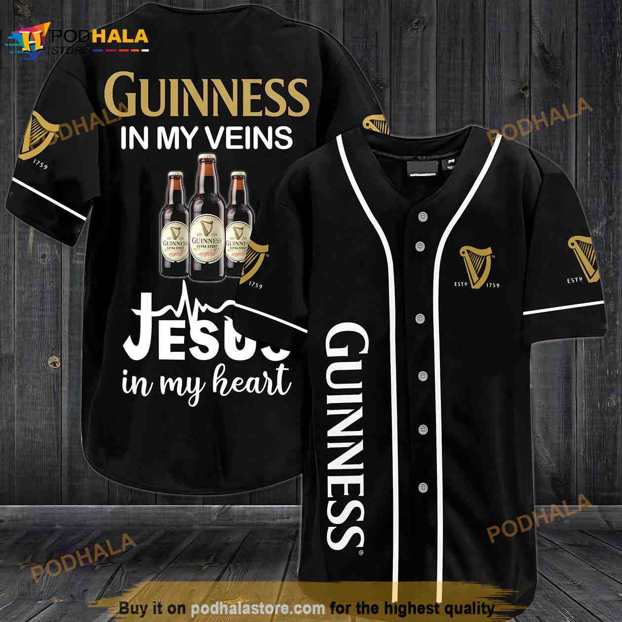 Guinness In My Veins Jesus In My Heart 3d Baseball Jersey baseball jersey product view 1