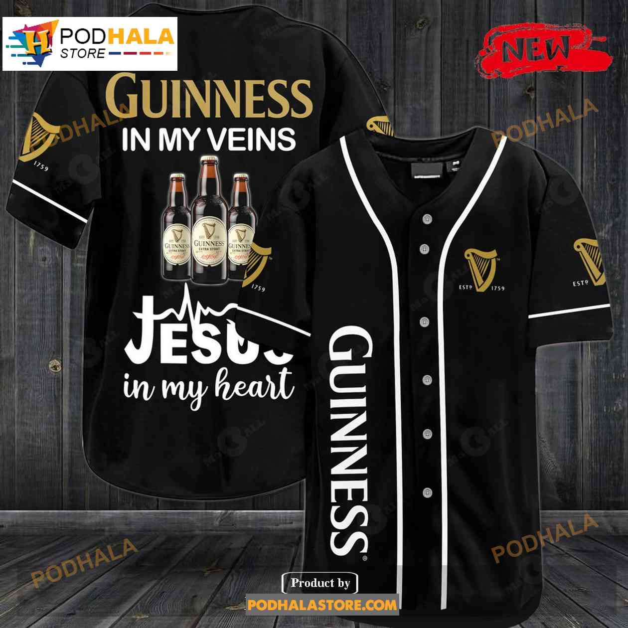 Guinness In My Veins Jesus In My Heart Black Baseball Jersey baseball jersey product view 1