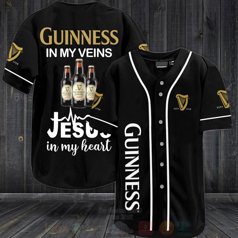 FASHION Guinness Beer In My Veins Jesus Is My Heart Baseball Jerseys Botton Shirt baseball jersey product view 1
